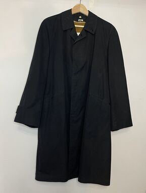 Jordan Marsh Black Button Up Trench Coat Jacket Plaid Print Fur Vest Lined VTG